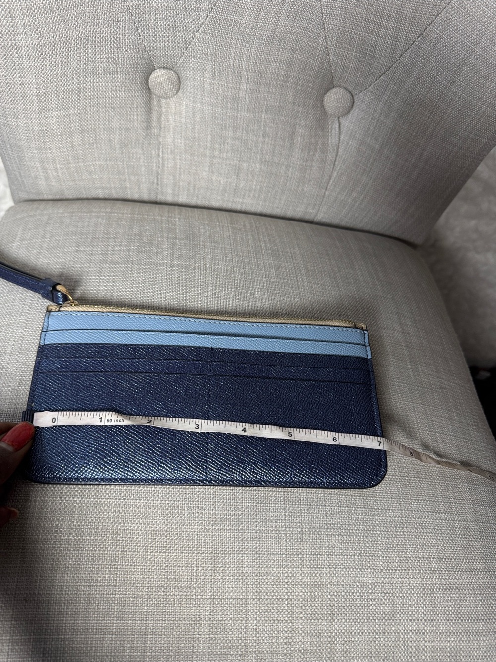 Coach Beige Signature Wristlet with Light Blue Pocket - Picture 6 of 7